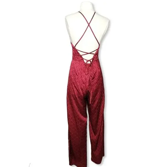 Honey Punch Paisley Satin Wide Leg Jumpsuit Size Medium New With Tag - Picture 12 of 15